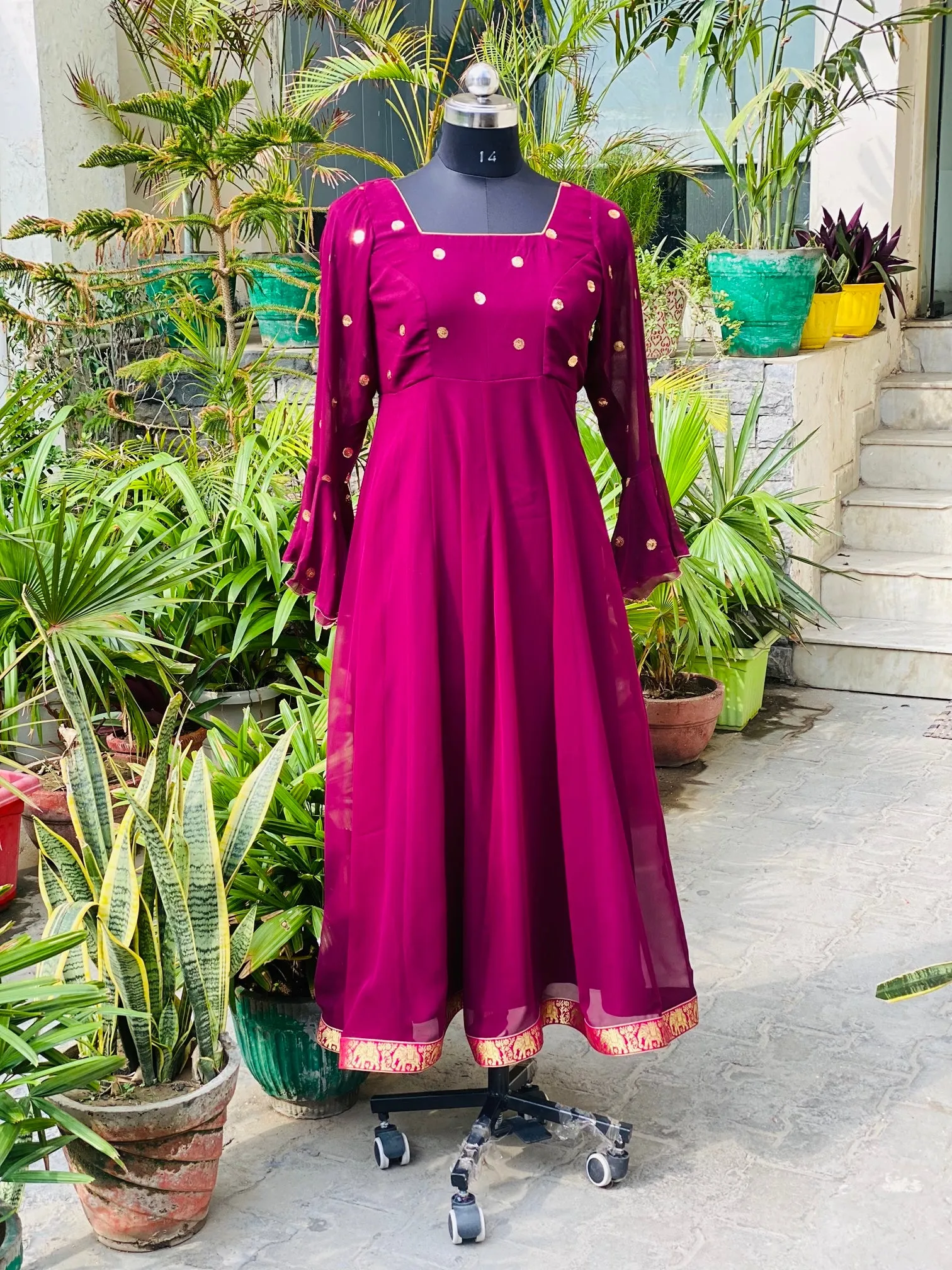 Wine Anarkali With Banarasi Dupatta