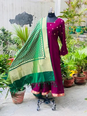Wine Anarkali With Banarasi Dupatta