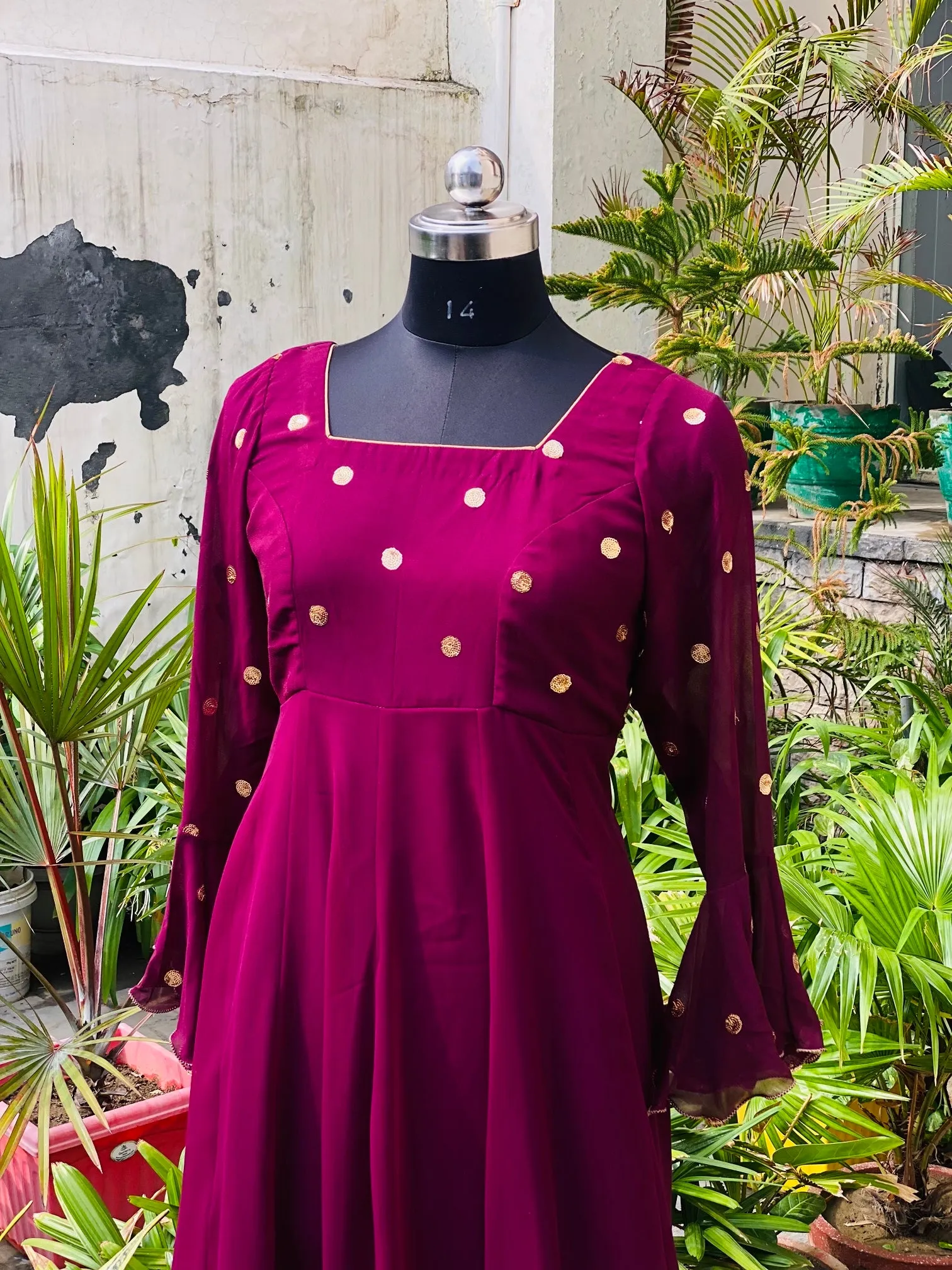 Wine Anarkali With Banarasi Dupatta