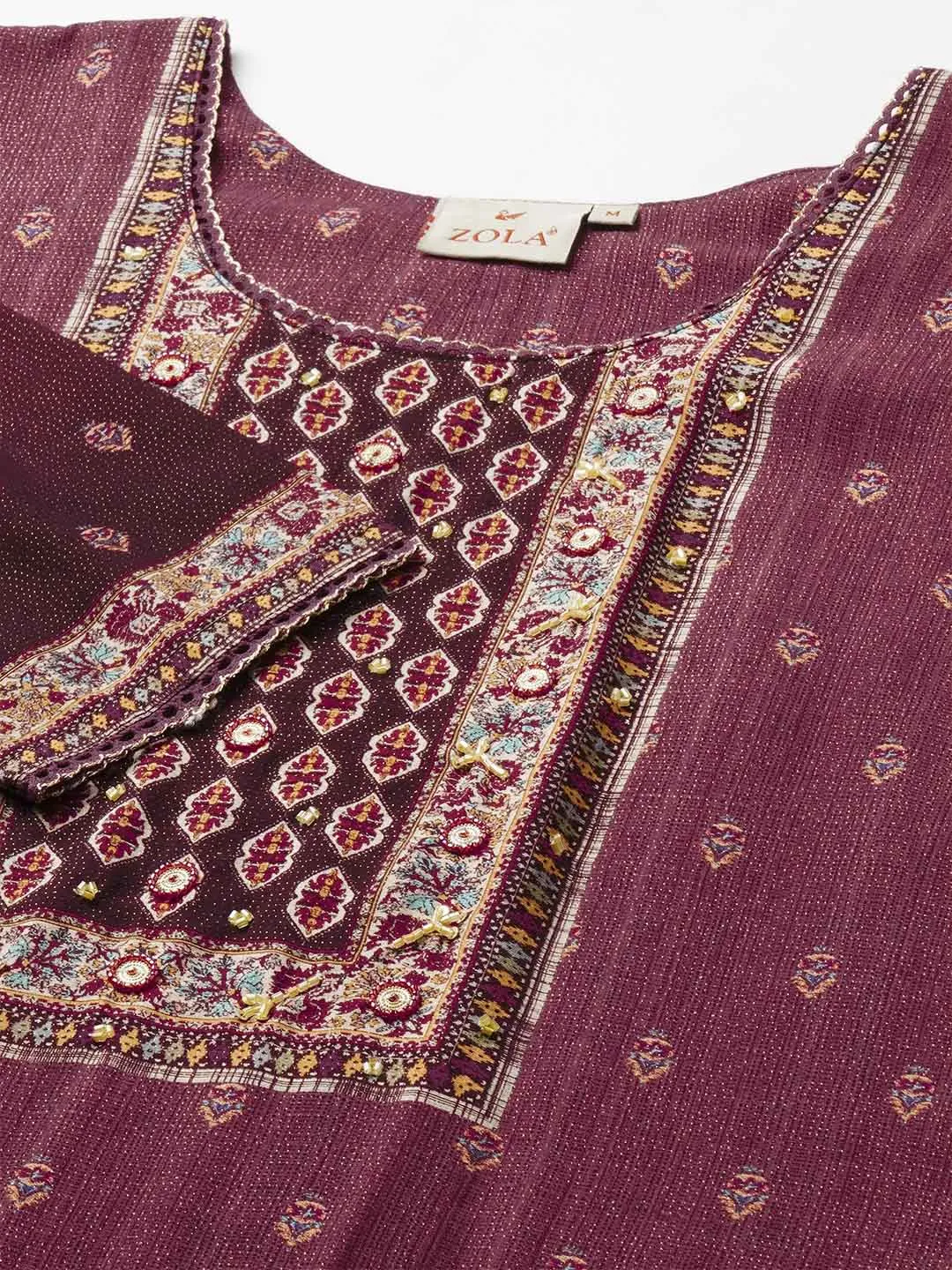 Wine Comfort Fit Muslin Kurta for Women Online in India - Zola