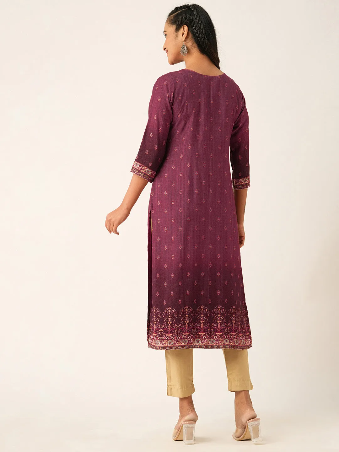 Wine Comfort Fit Muslin Kurta for Women Online in India - Zola