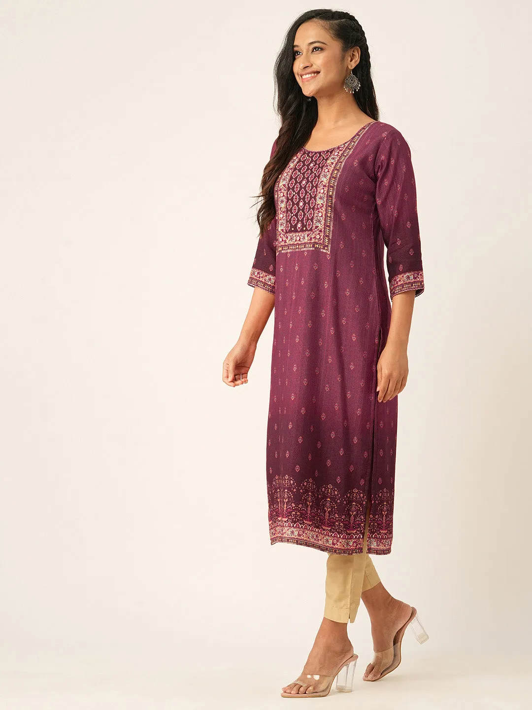 Wine Comfort Fit Muslin Kurta for Women Online in India - Zola