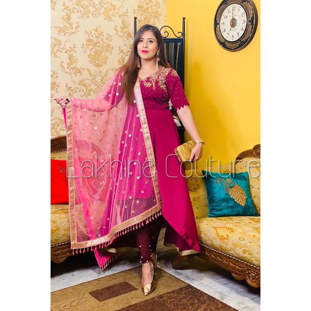 Wine Glossy Suit