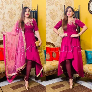 Wine Glossy Suit