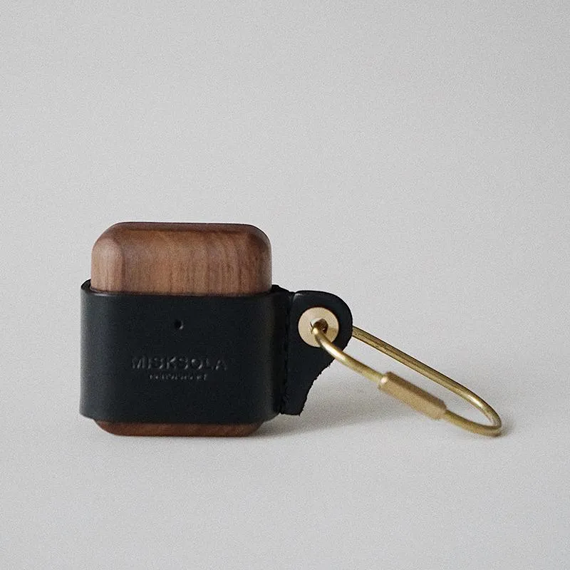 Wine Wood Leather AirPods 1,2 Case with Clip Strap Leather Pro AirPods Case Airpod Case Cover
