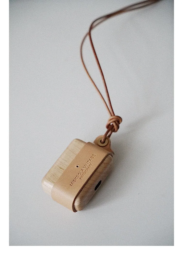 Wine Wood Leather AirPods 1,2 Case with Clip Strap Leather Pro AirPods Case Airpod Case Cover