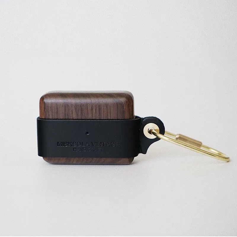 Wine Wood Leather AirPods 1,2 Case with Clip Strap Leather Pro AirPods Case Airpod Case Cover