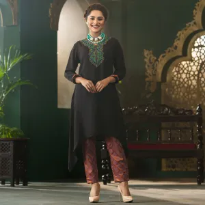 Women Black Embroidered Ethnic Set