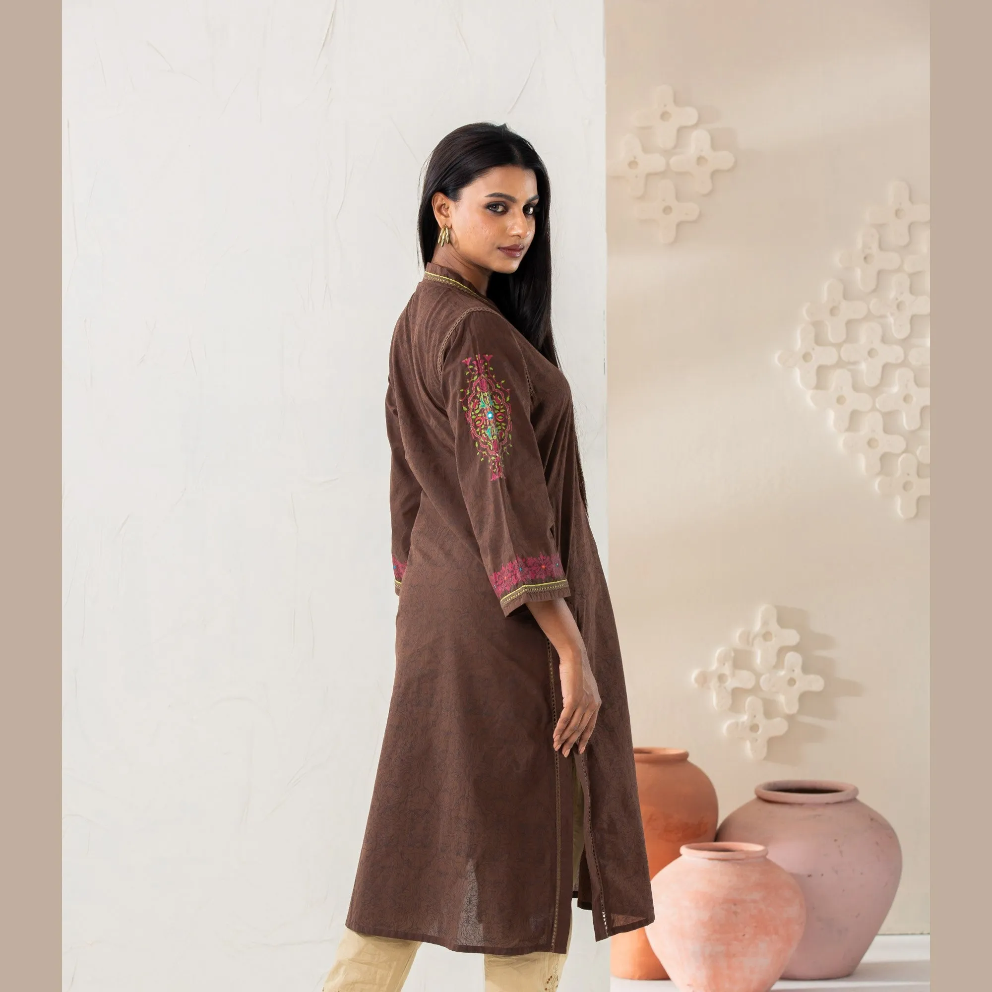 Women Coffee Cotton Kurti