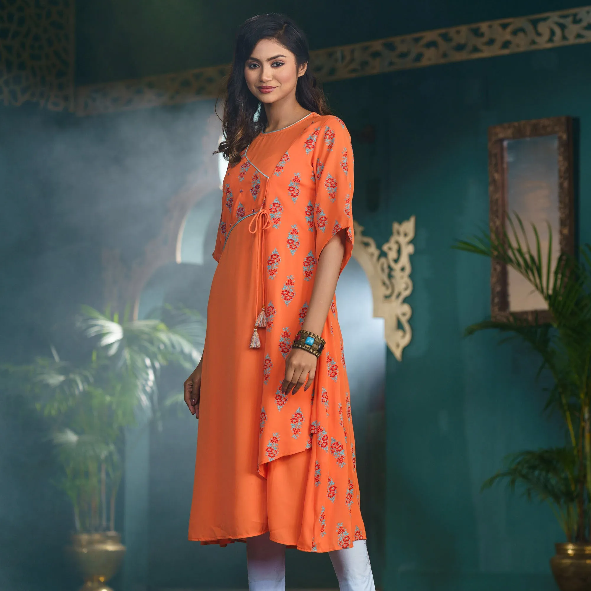 Women Ethnic Orange Fusion Kurti