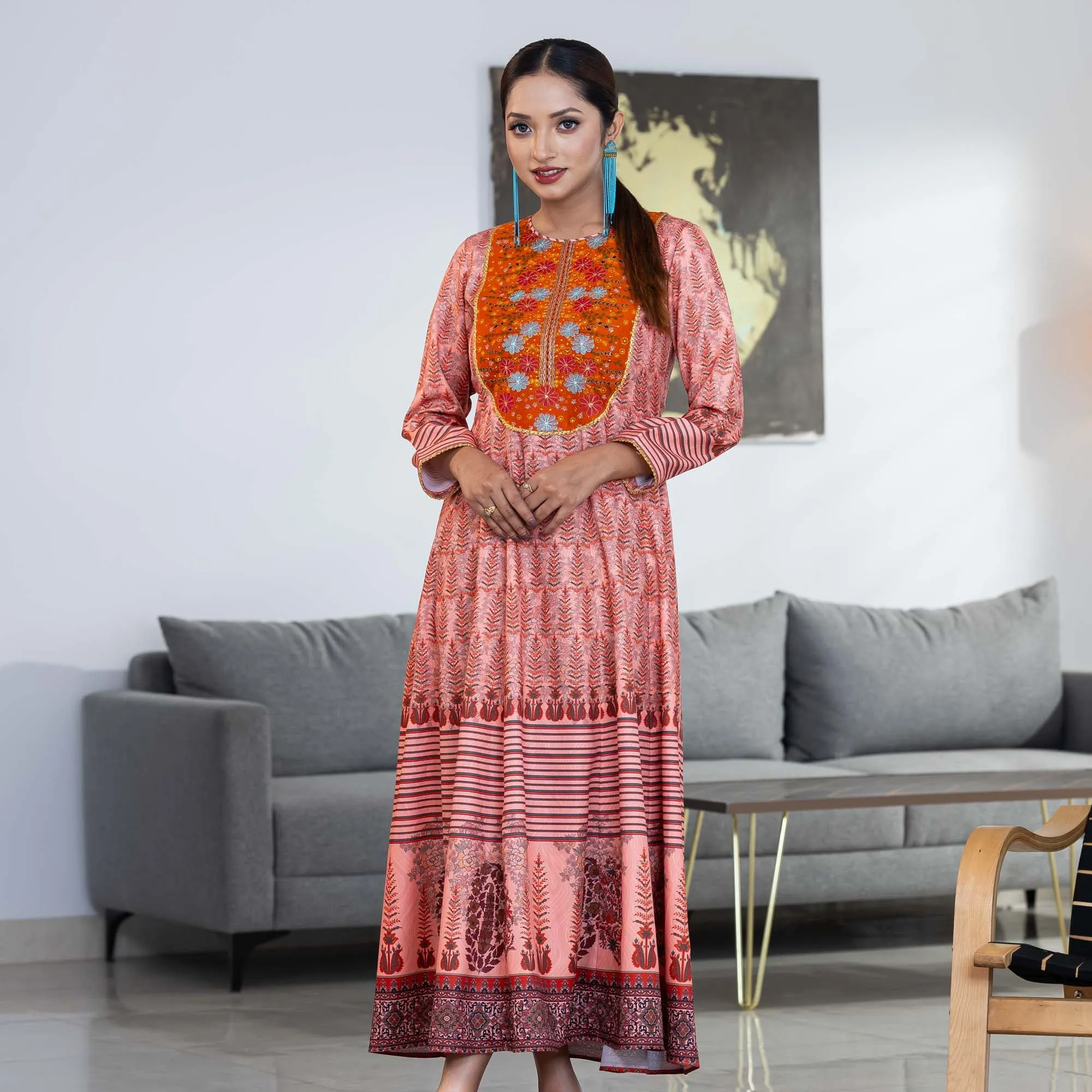 Women Peach Digital Print Gown