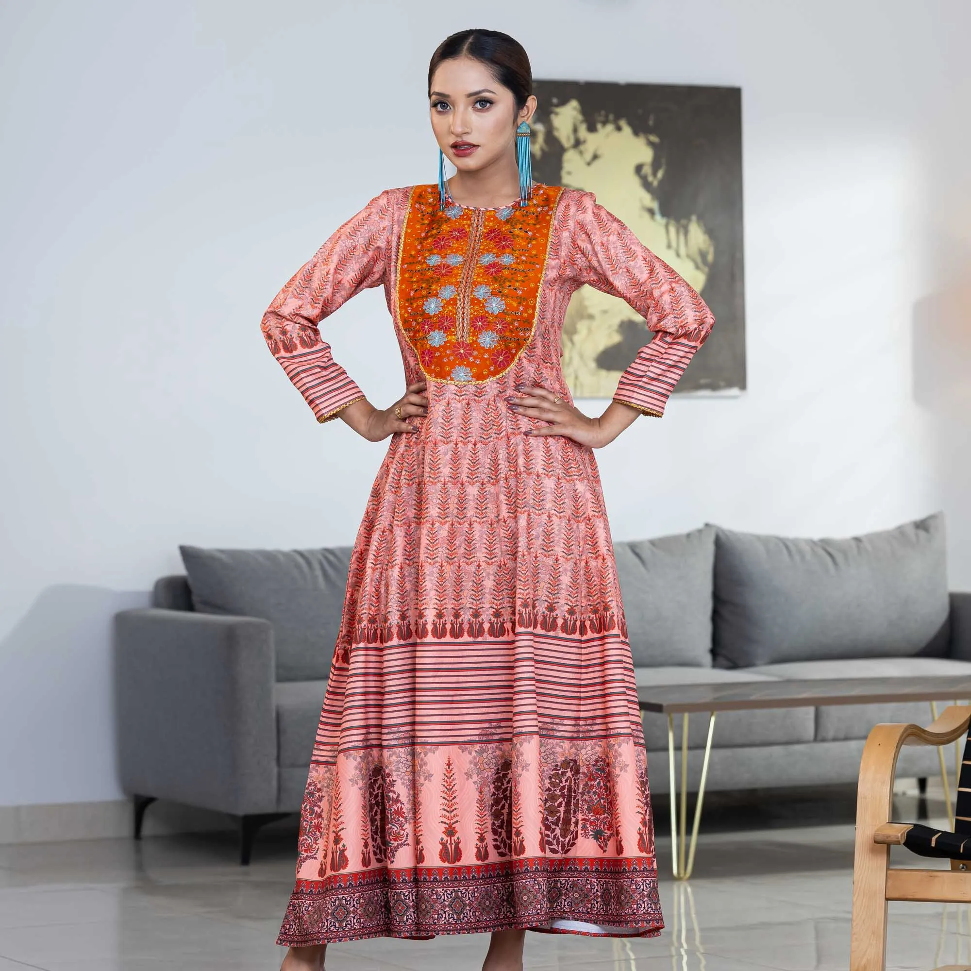 Women Peach Digital Print Gown