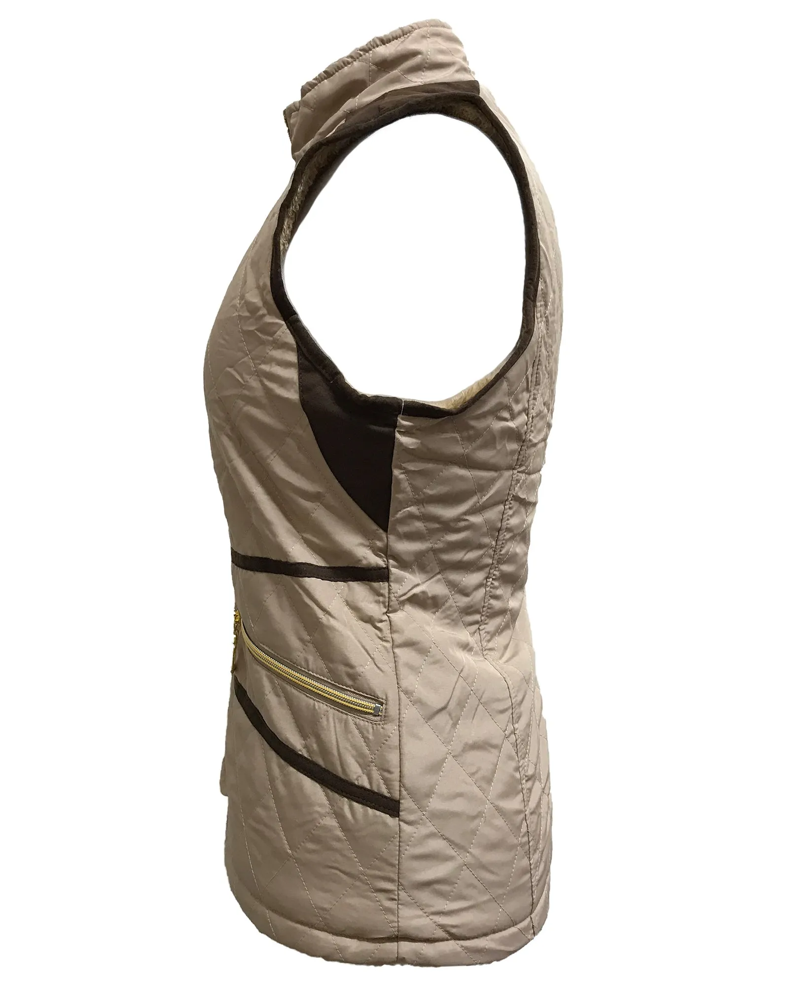 Women Quilted Fur-lined Zipped Bodywarmer - Beige