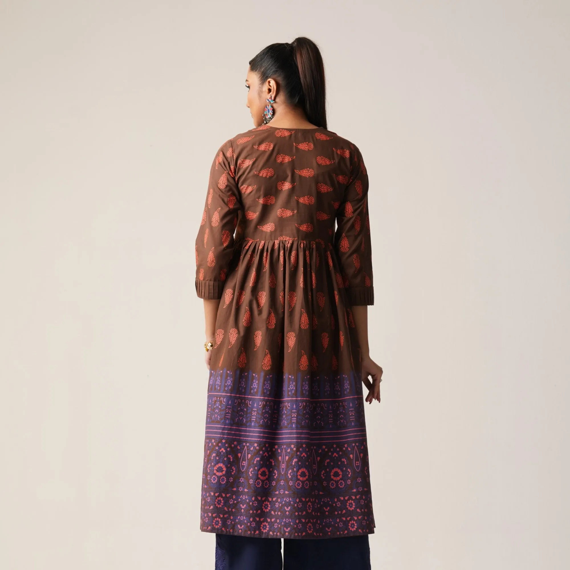 Womens Ethnic Average Kurti-Brown
