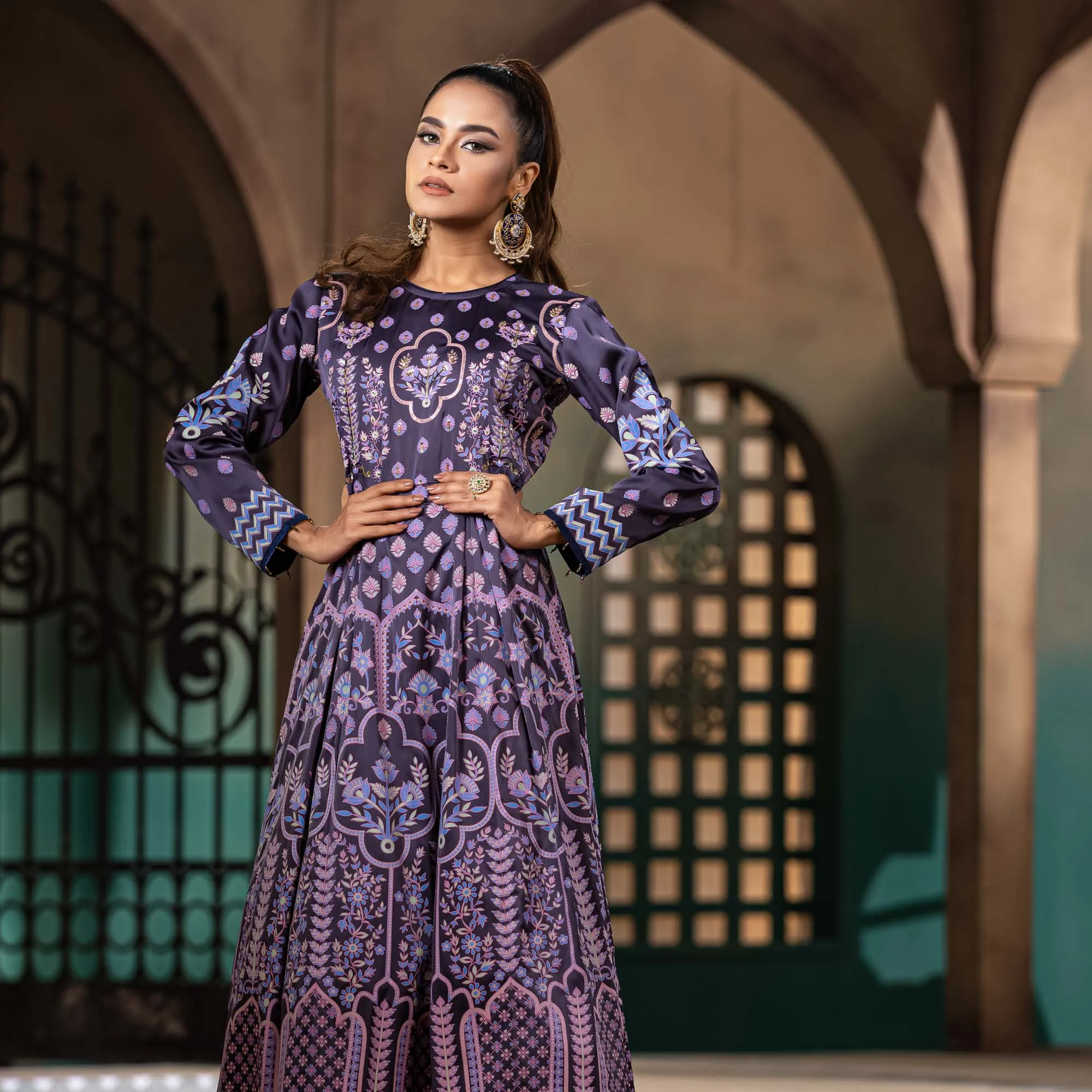 Womens Ethnic Premium Gown-Deep Violate