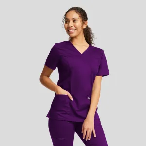 Women's Mock Wrap Solid Scrub Top | Eggplant