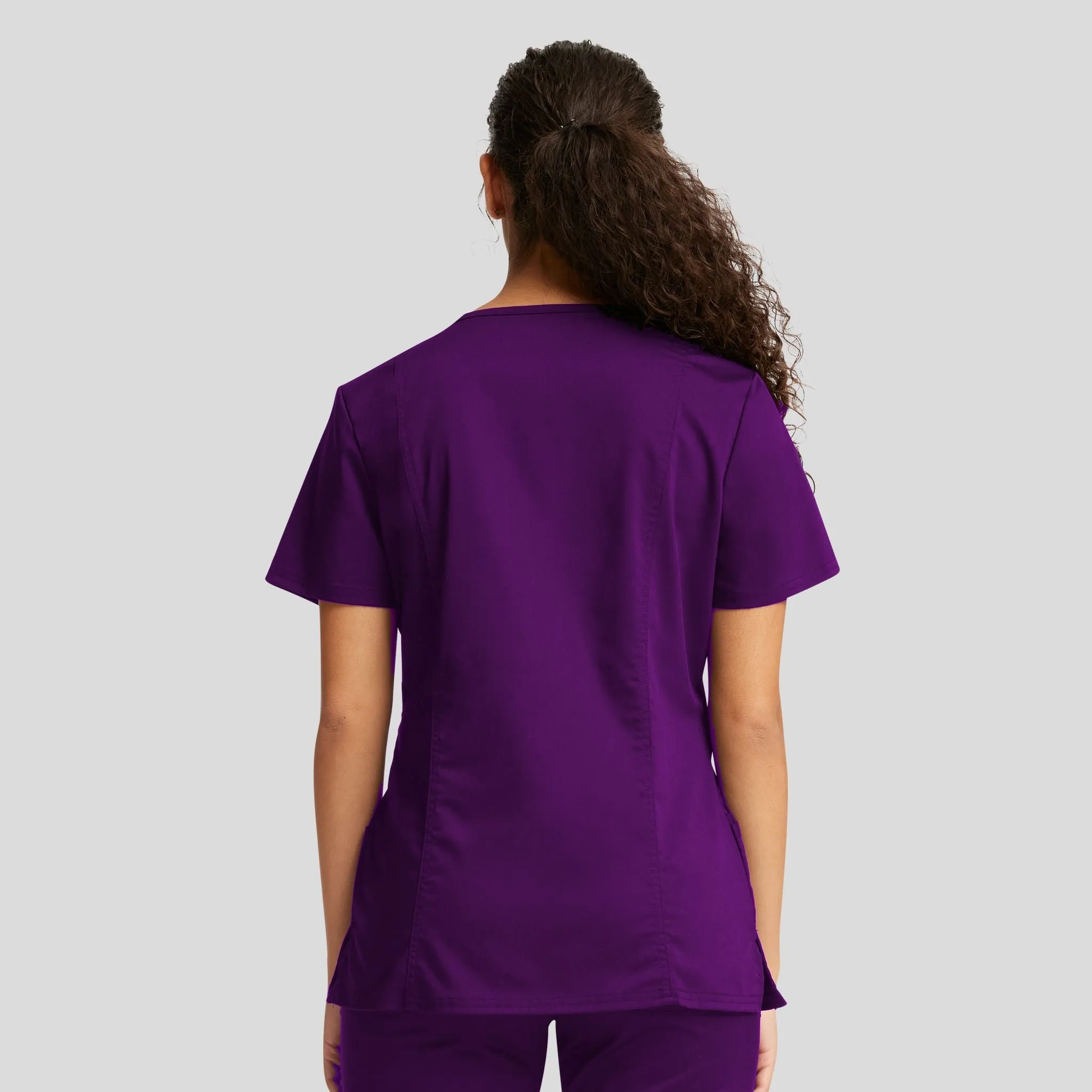 Women's Mock Wrap Solid Scrub Top | Eggplant
