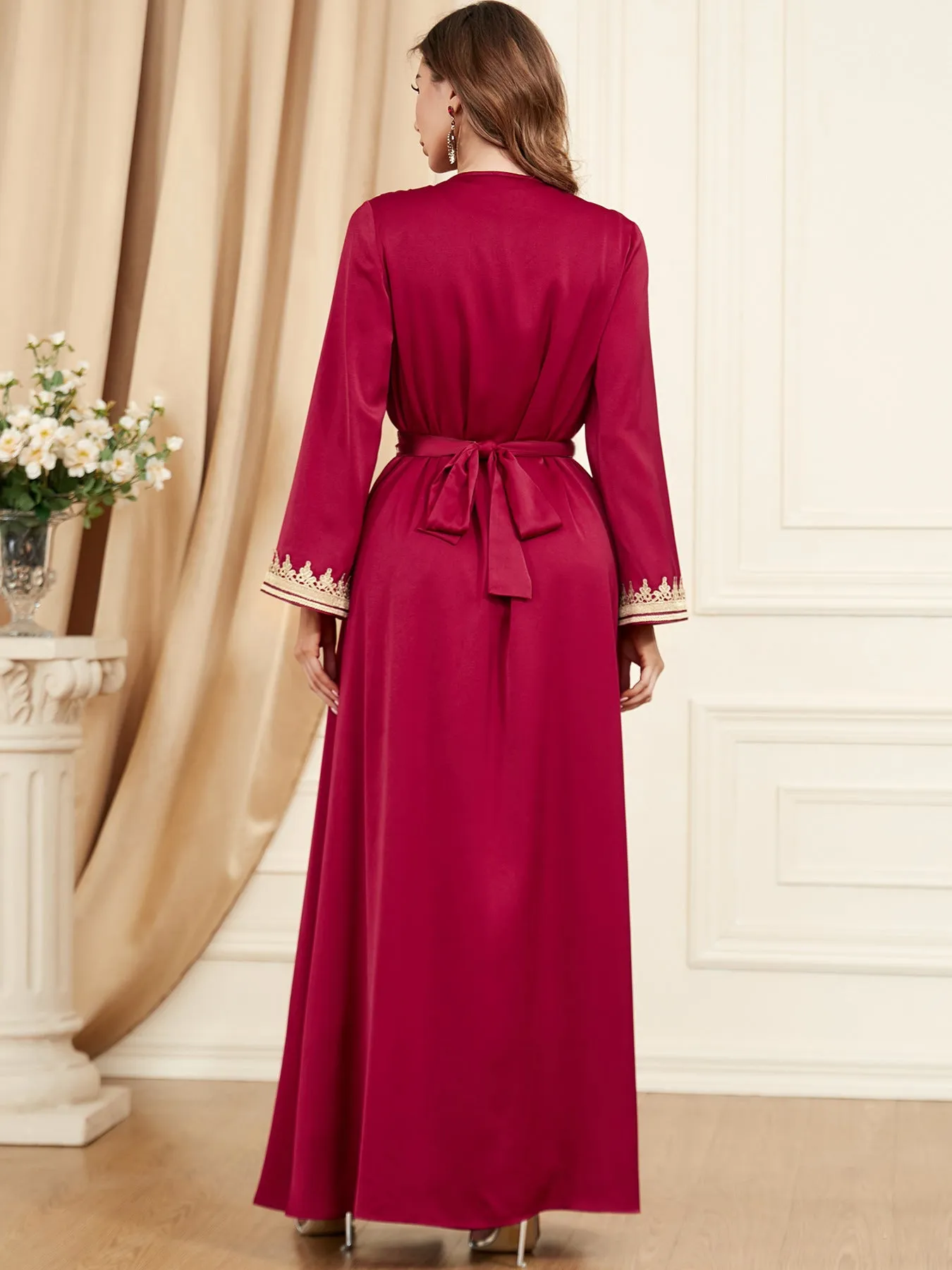 Women's Regal Long Sleeve Maxi Dress with Gold Trim