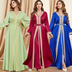 Women's Regal Long Sleeve Maxi Dress with Gold Trim