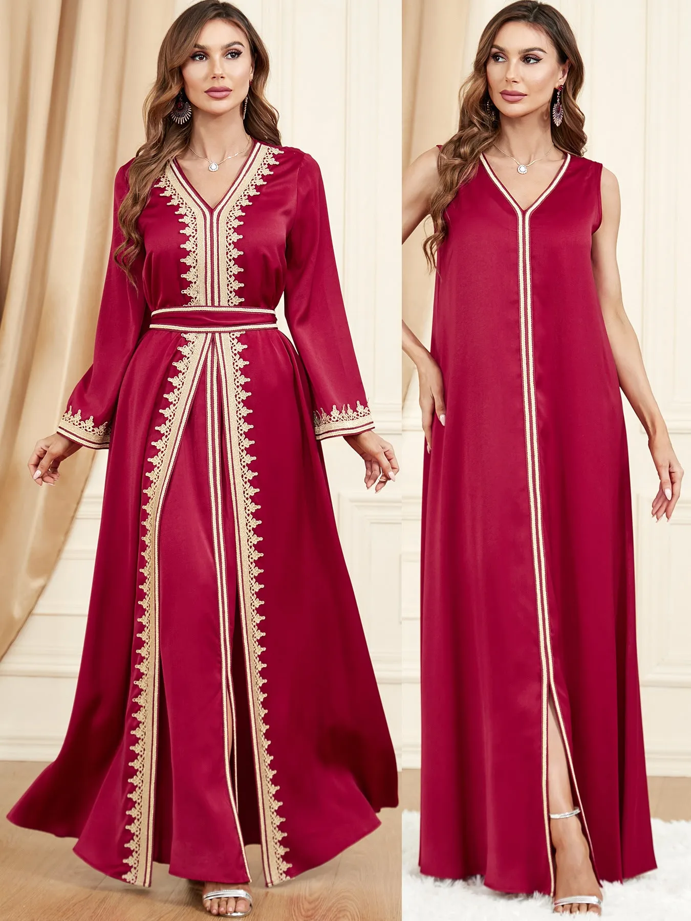Women's Regal Long Sleeve Maxi Dress with Gold Trim