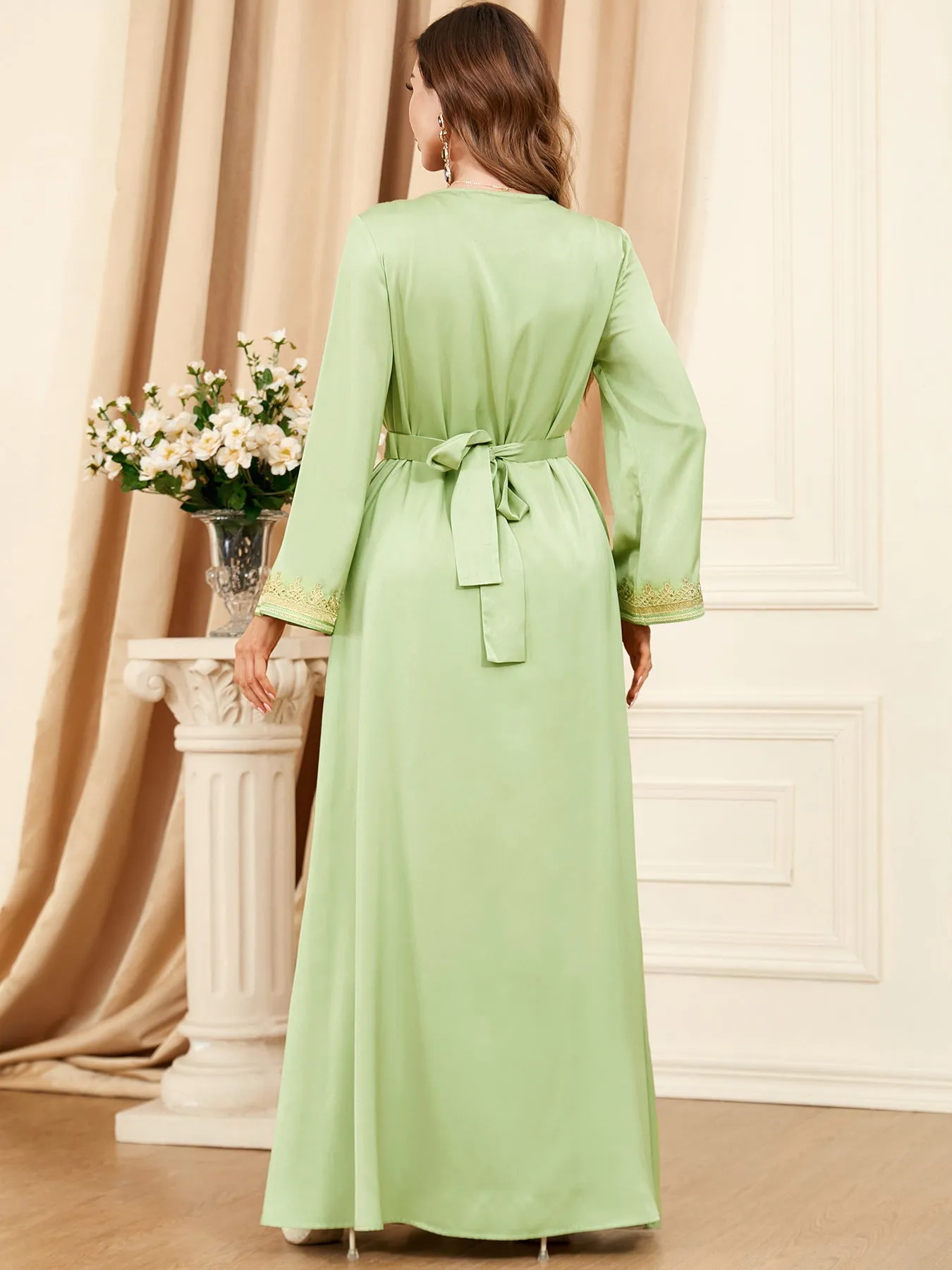 Women's Regal Long Sleeve Maxi Dress with Gold Trim