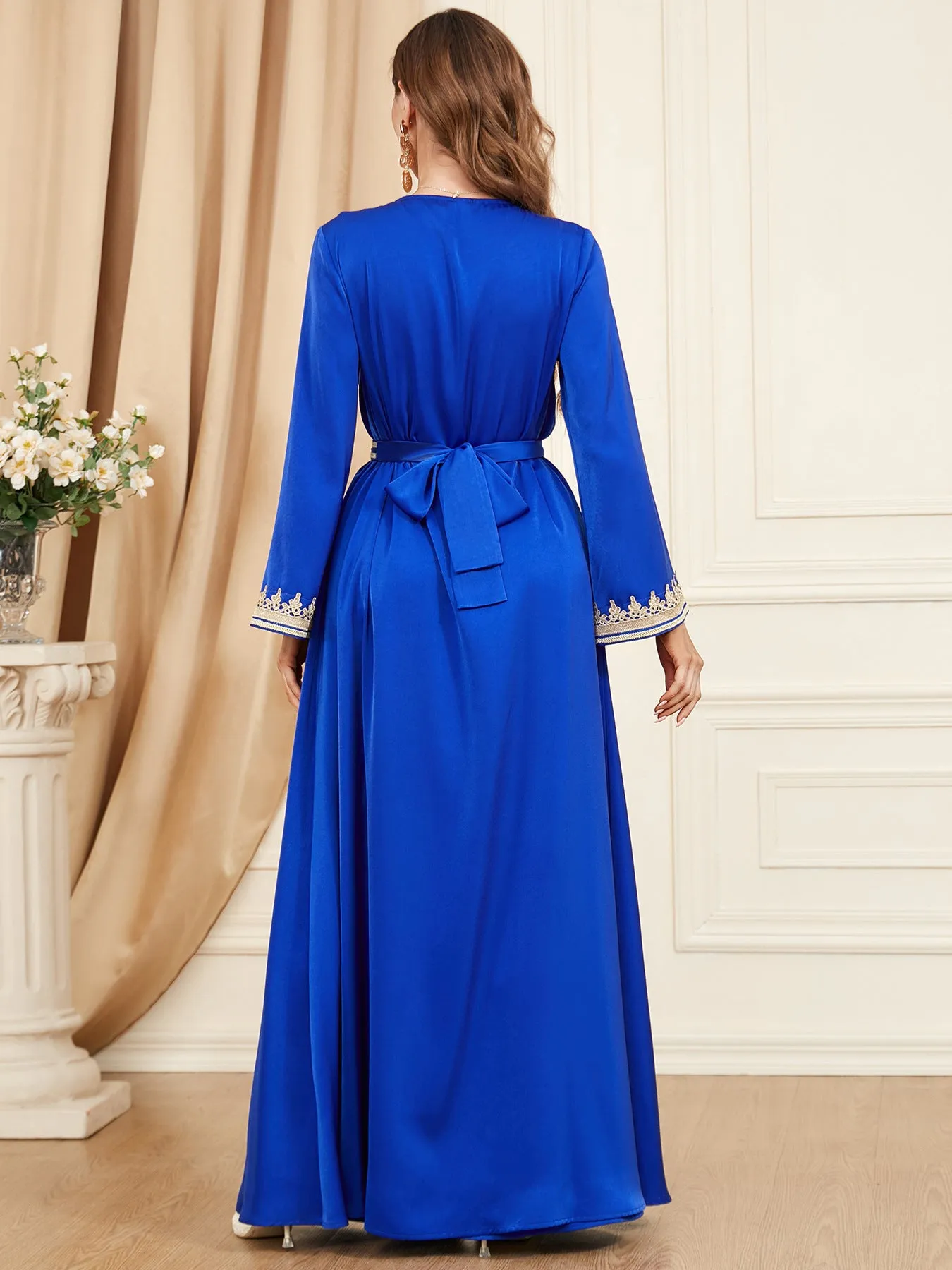 Women's Regal Long Sleeve Maxi Dress with Gold Trim