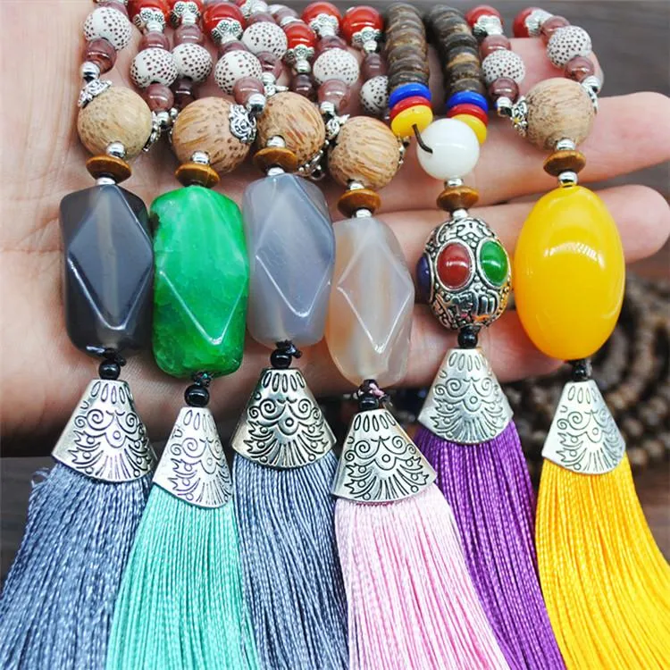 Women's Retro Ethnic Style Handmade Beaded Pendant Necklace - Multi-color Tassel