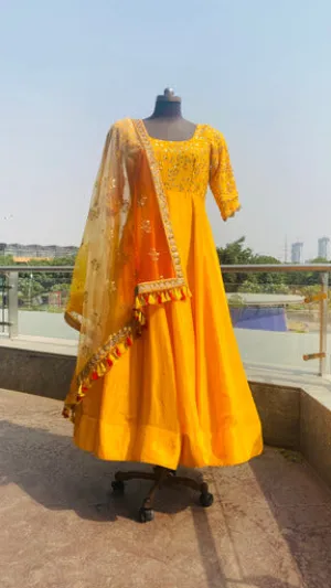 Yellow Embroidered Anarkali