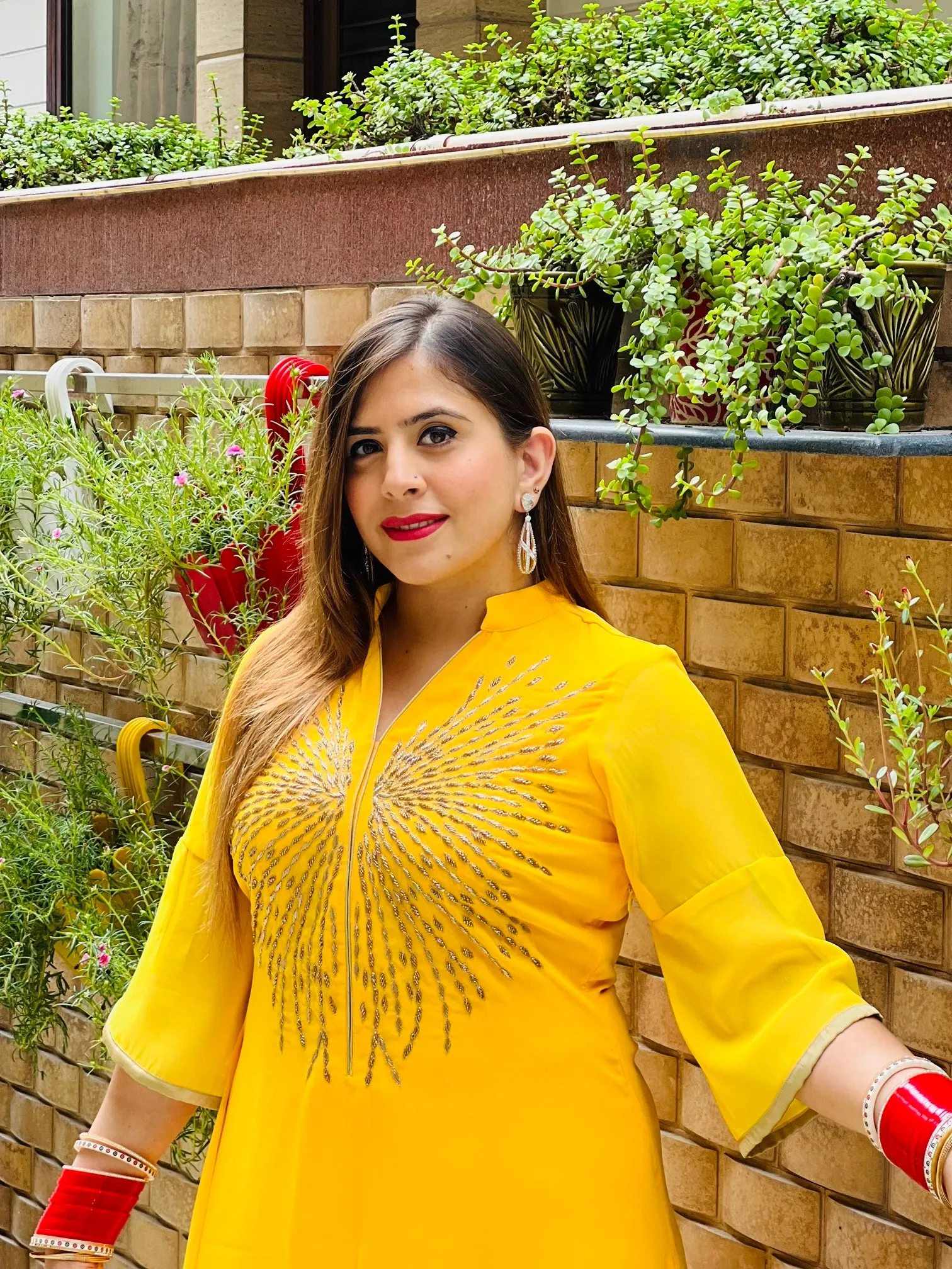 Yellow Embroidered Drape Suit