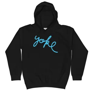 Yoke Script Kids Black Hoodie (Blue)